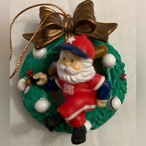 TRIM A HOME Baseball Player Santa Claus Uniform #25 Wreath Christmas Ornament